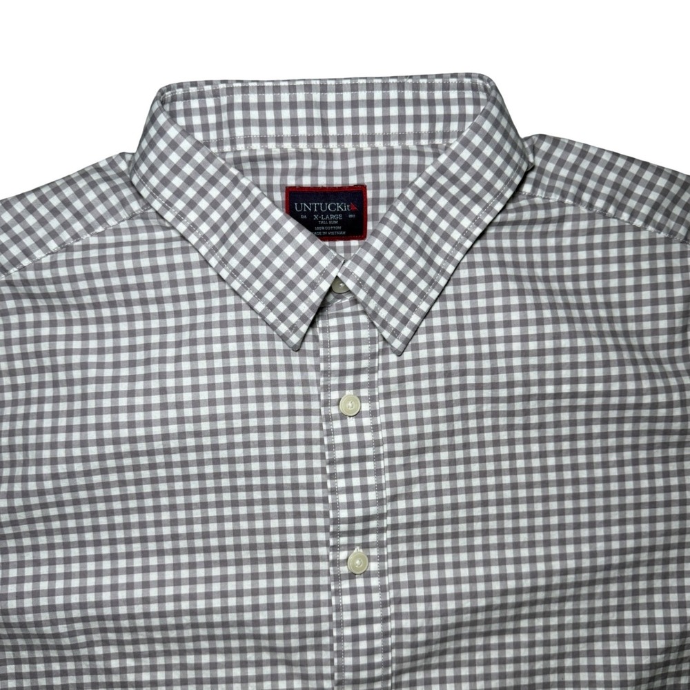 UNTUCKit Tall Slim Button Up Shirt Mens XL Gray Gingham Cotton